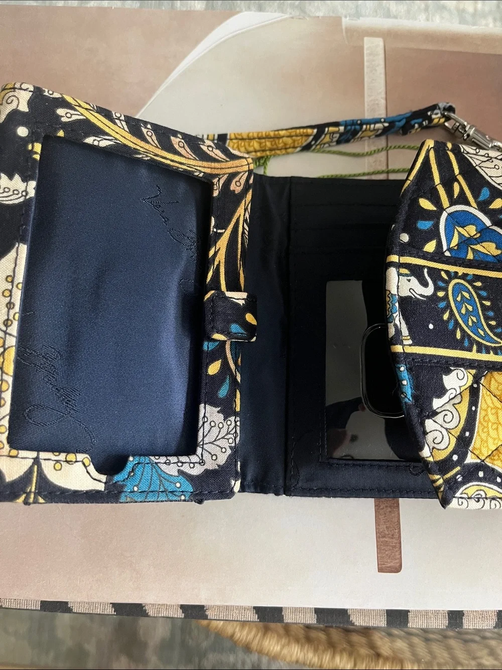 Vera Bradley Black, Yellow & Blue Quilted Paisley Wristlet